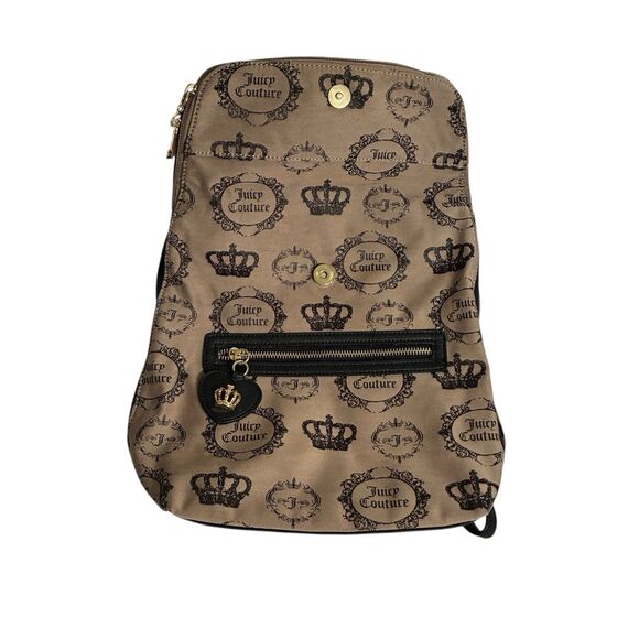 A Juicy Couture tan And Black Medium Backpack With Crown And Key. Fold Over Top - Picture 7 of 13